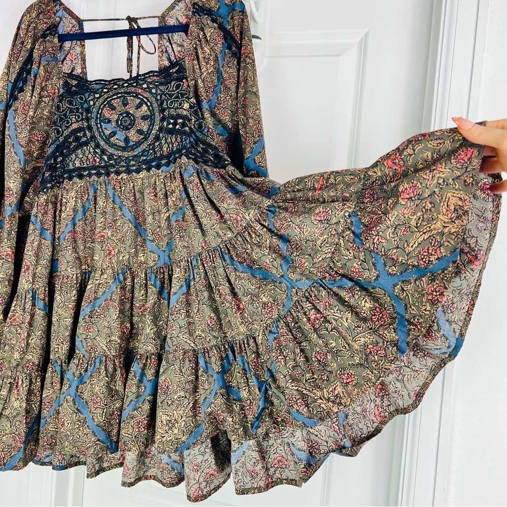 Free People Paisley Mini Dress in Black and Blue - Picture 12 of 13